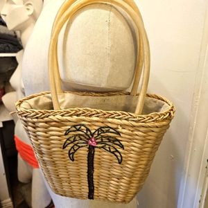 Vintage Straw Palm Tree Hand Bag